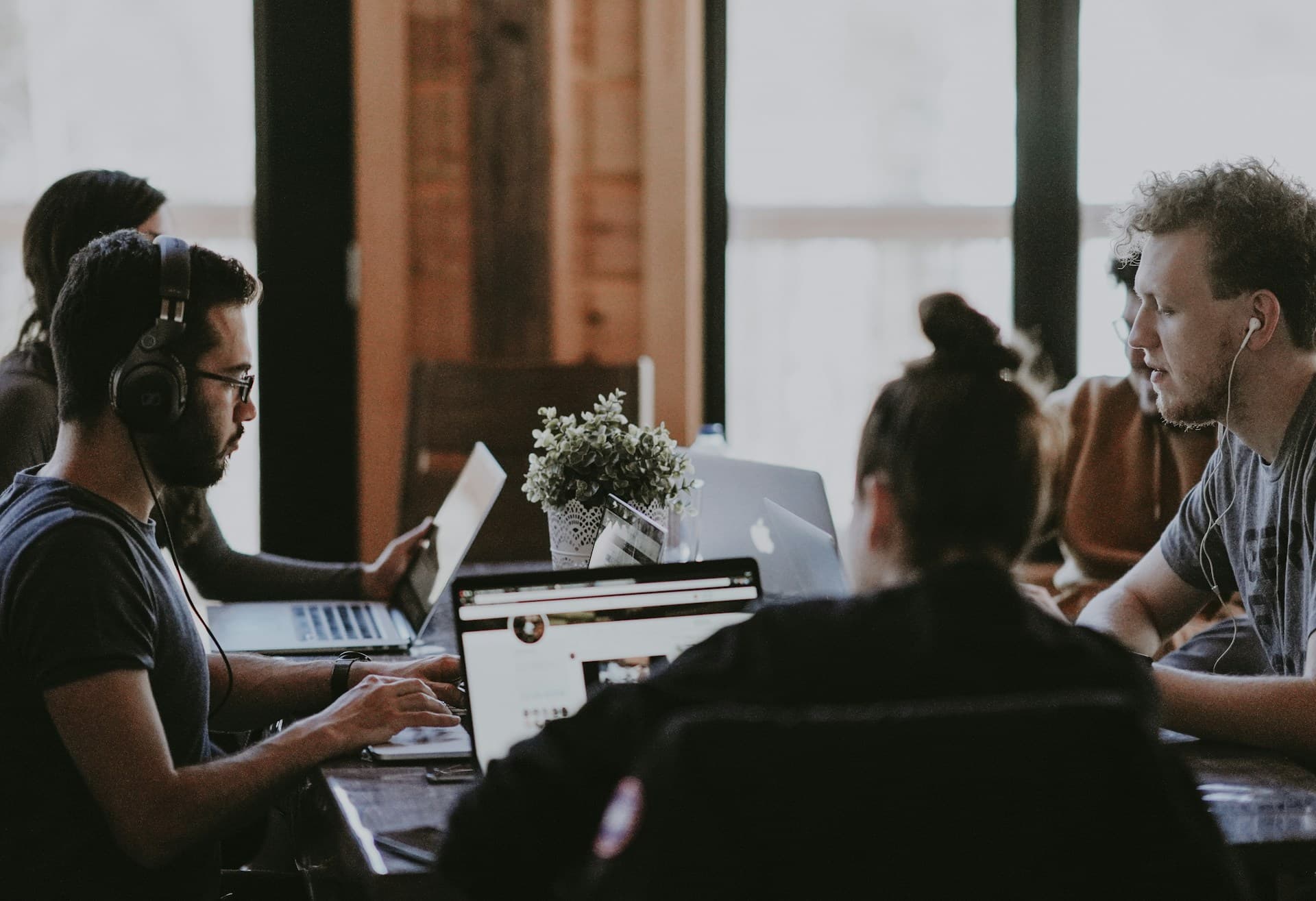 People working at desk together